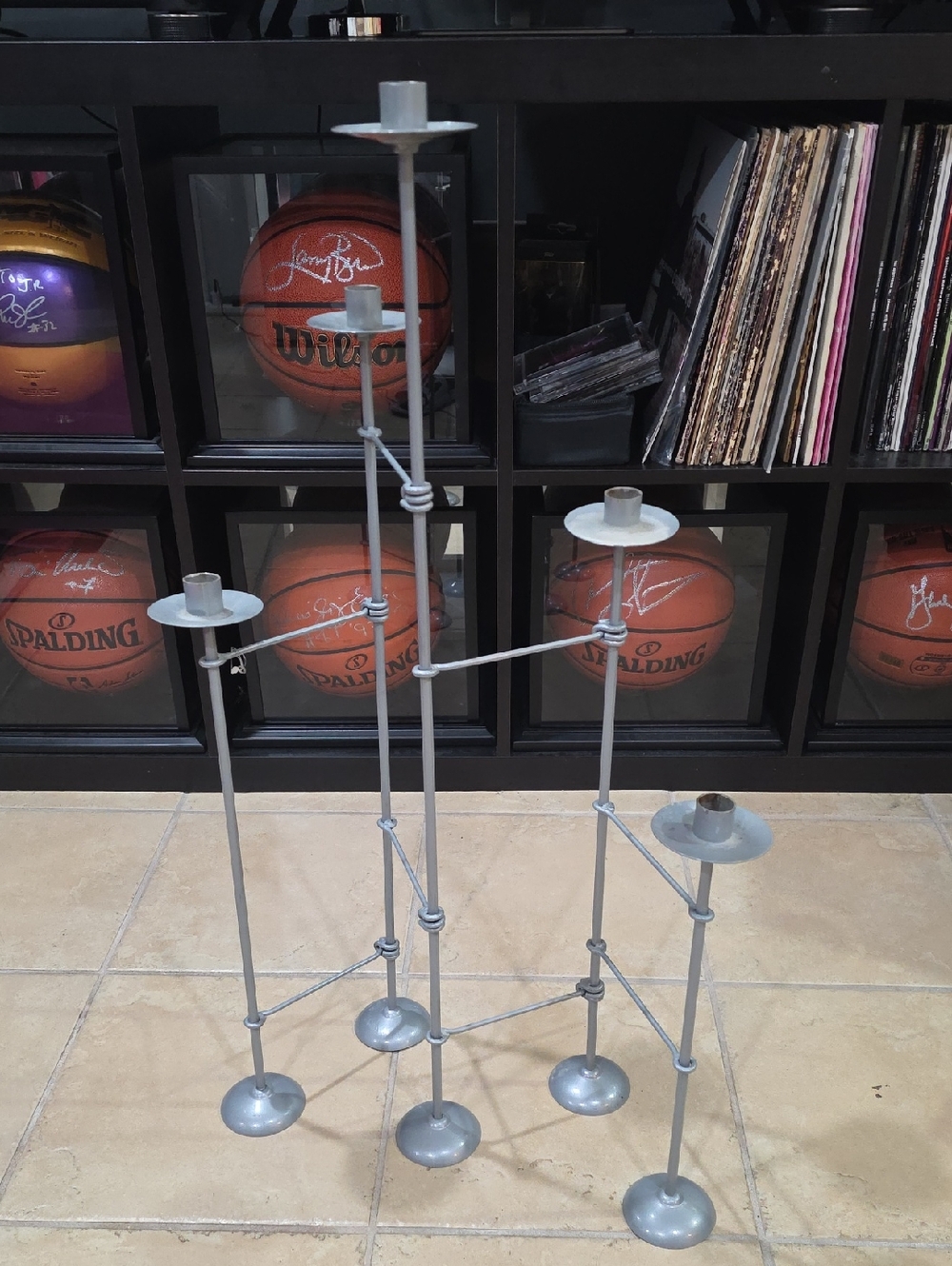 Modern Silver Metal 5-Arm Candle Holder